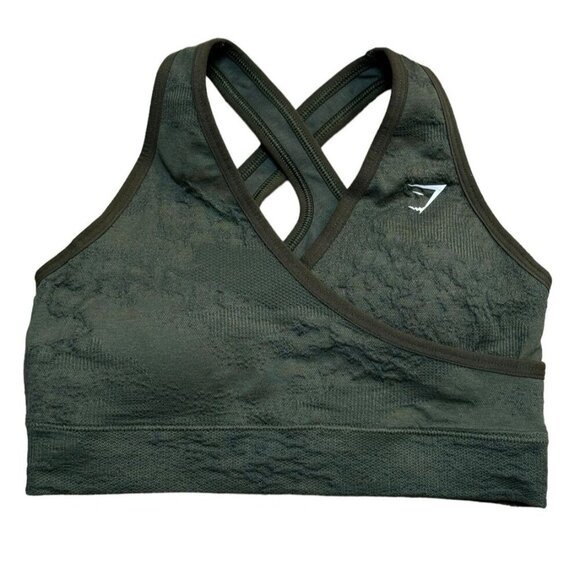 Gymshark Sz S Sports Bra Crop Top Olive Green Athletic Athleisure Sporty Gym - Picture 1 of 3